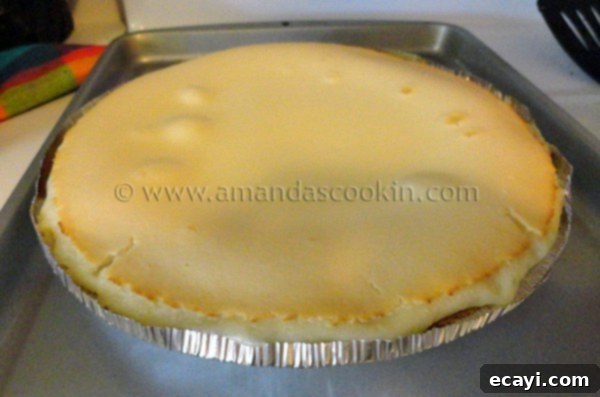 lemonade-cheesecake-step-4 A close up photo of a baked lemonade cheesecake.