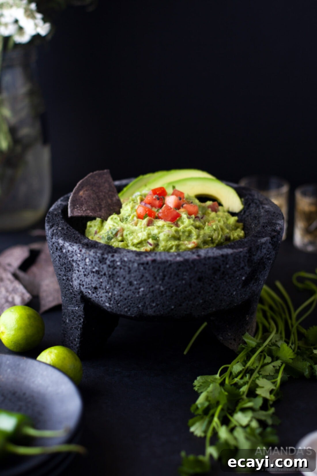 Guacamole 3 guacamole in a molcajete