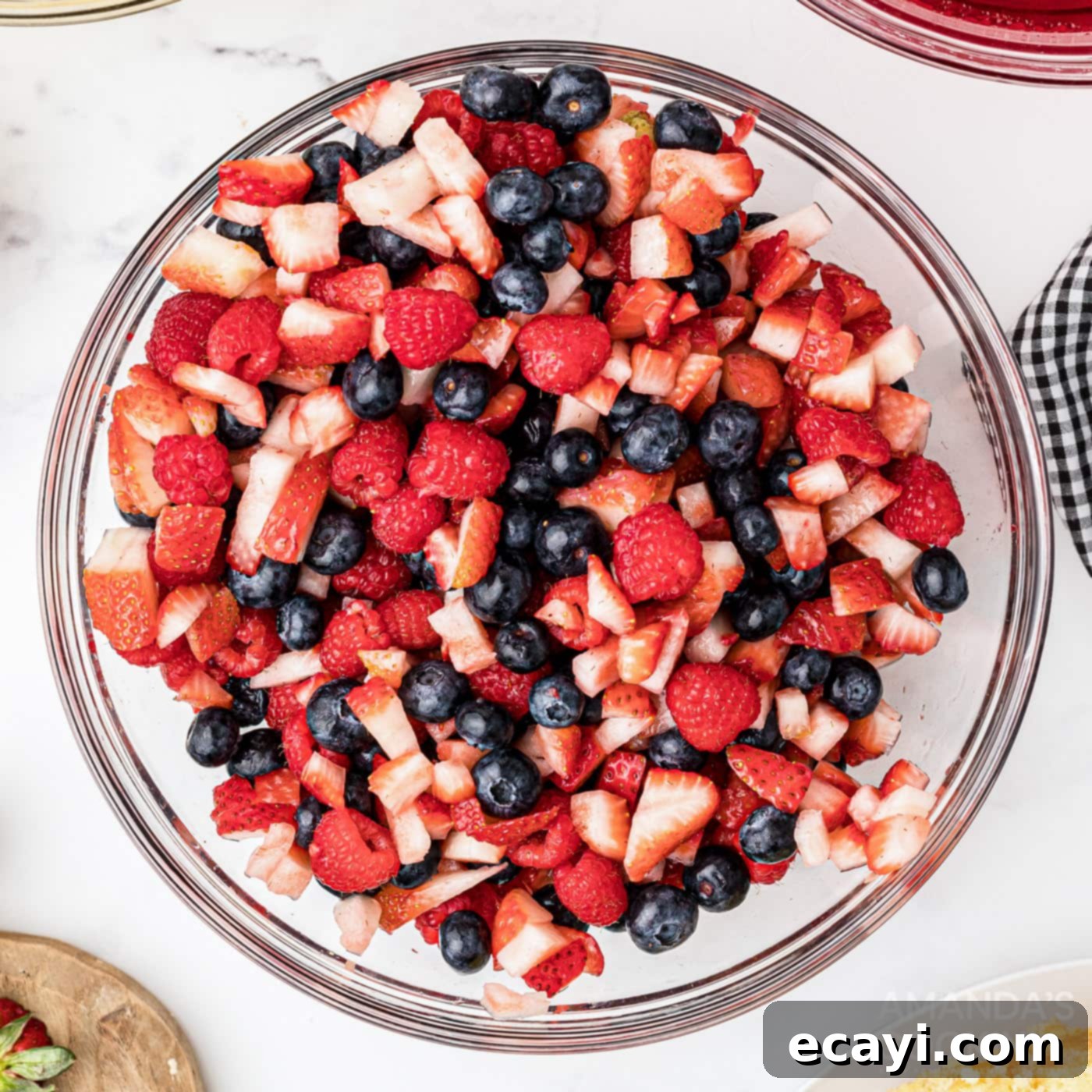 Whimsical Jelly Parfait 5 chopped fruit in a bowl ready for layering