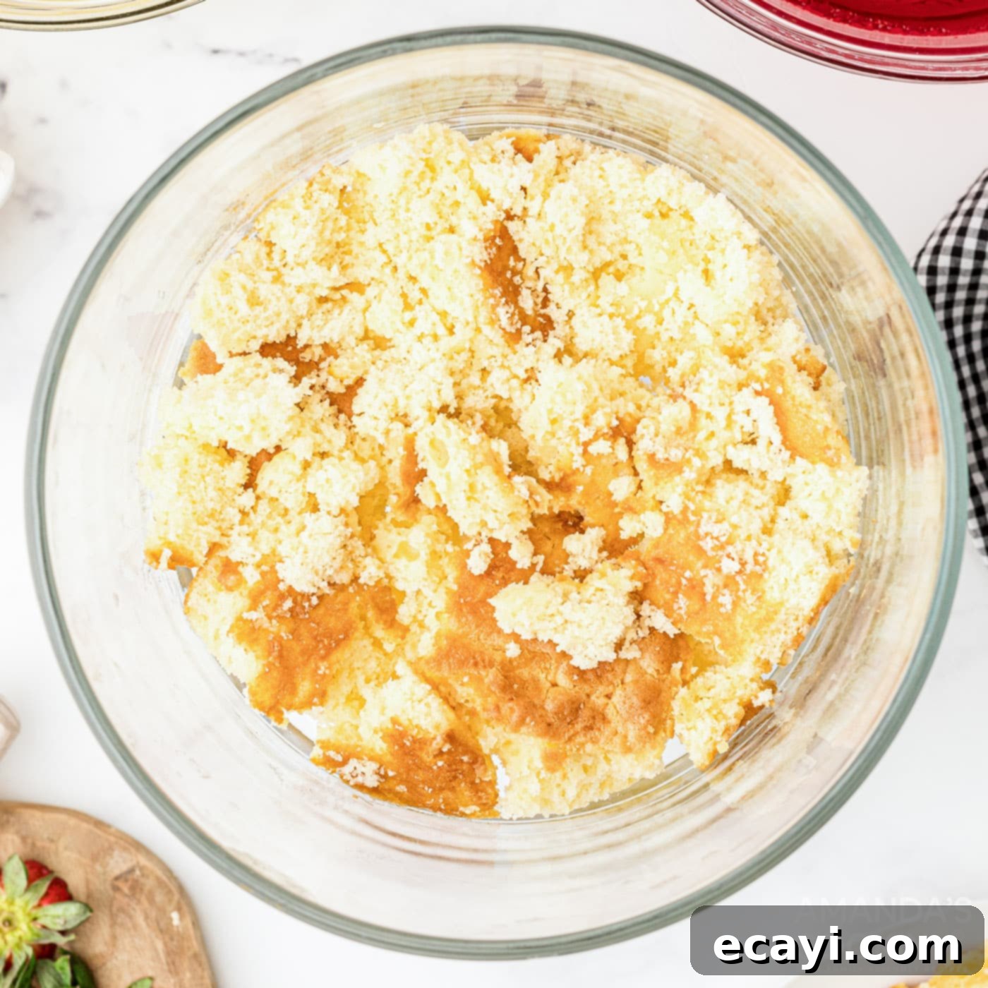 Whimsical Jelly Parfait 6 crumbled cake forming the bottom layer of the trifle dish