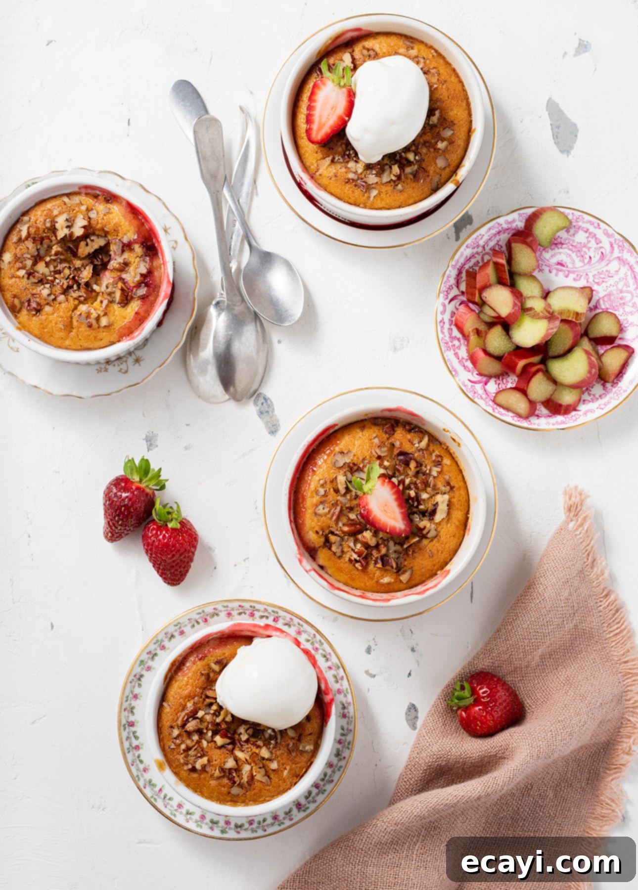 Luscious Strawberry Rhubarb Pudding Cakes 2 Strawberry Rhubarb Pudding Cakes // FoodNouveau.com