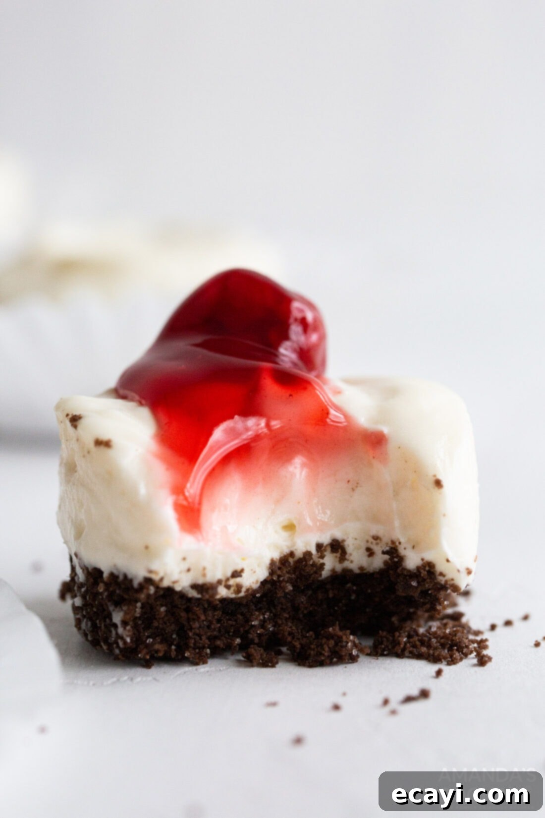 Bite-Sized Cheesecake Delights 10 mini cheesecake with a bite out of it