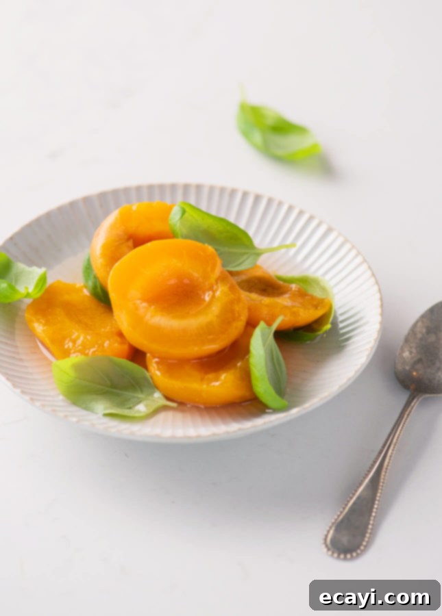 Aromatic Basil Apricots Crown a Savory Pistachio Parmesan Cake 5 Four Parmesan Pistachio Cake slices neatly arranged on a plate, surrounded by fresh basil and stewed apricots, emphasizing its appeal as a dessert.