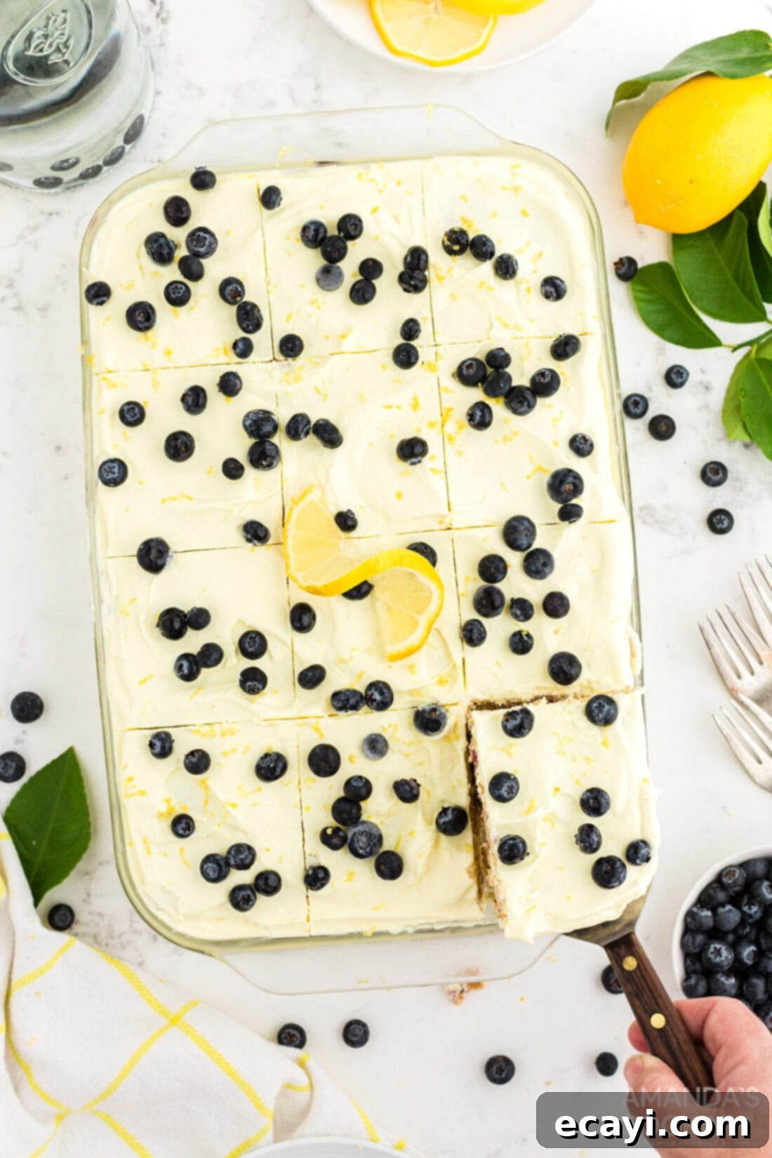 Zesty Lemon Blueberry Cloud Cake 3 A full pan of layered Lemon Blueberry Icebox Cake, ready to be chilled.