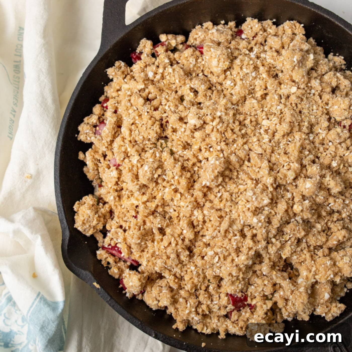 Sweet & Tart Rhubarb Crumble 7 Rhubarb Crisp in a cast iron skillet