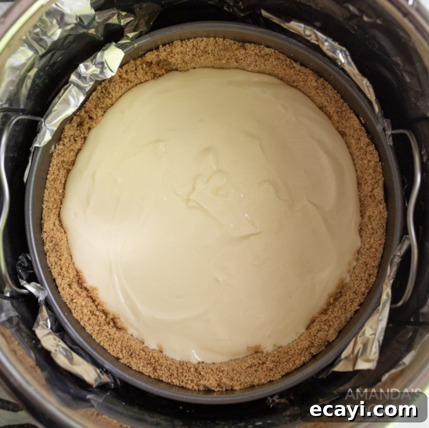 Silky Smooth Instant Pot Cheesecake 10 cheesecake on trivet in instant pot