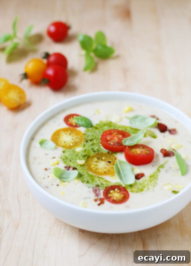 Golden Corn Chowder with Citrus Pesto Swirl 3 Sweet Corn Chowder with Lemony Pesto // FoodNouveau.com