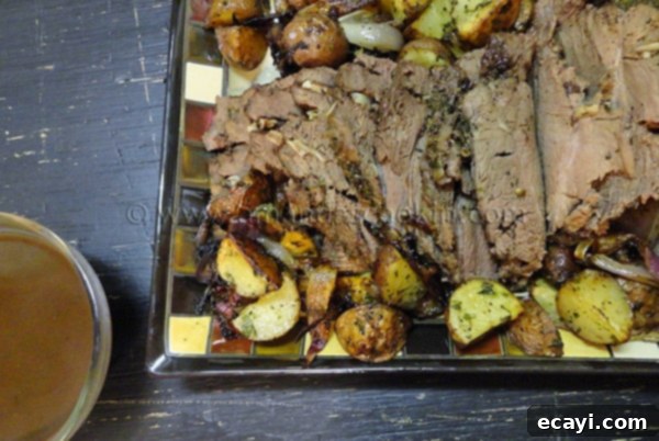 Perfect Sunday Roast An overhead photo of a serving of perfect Sunday roast on a plate.