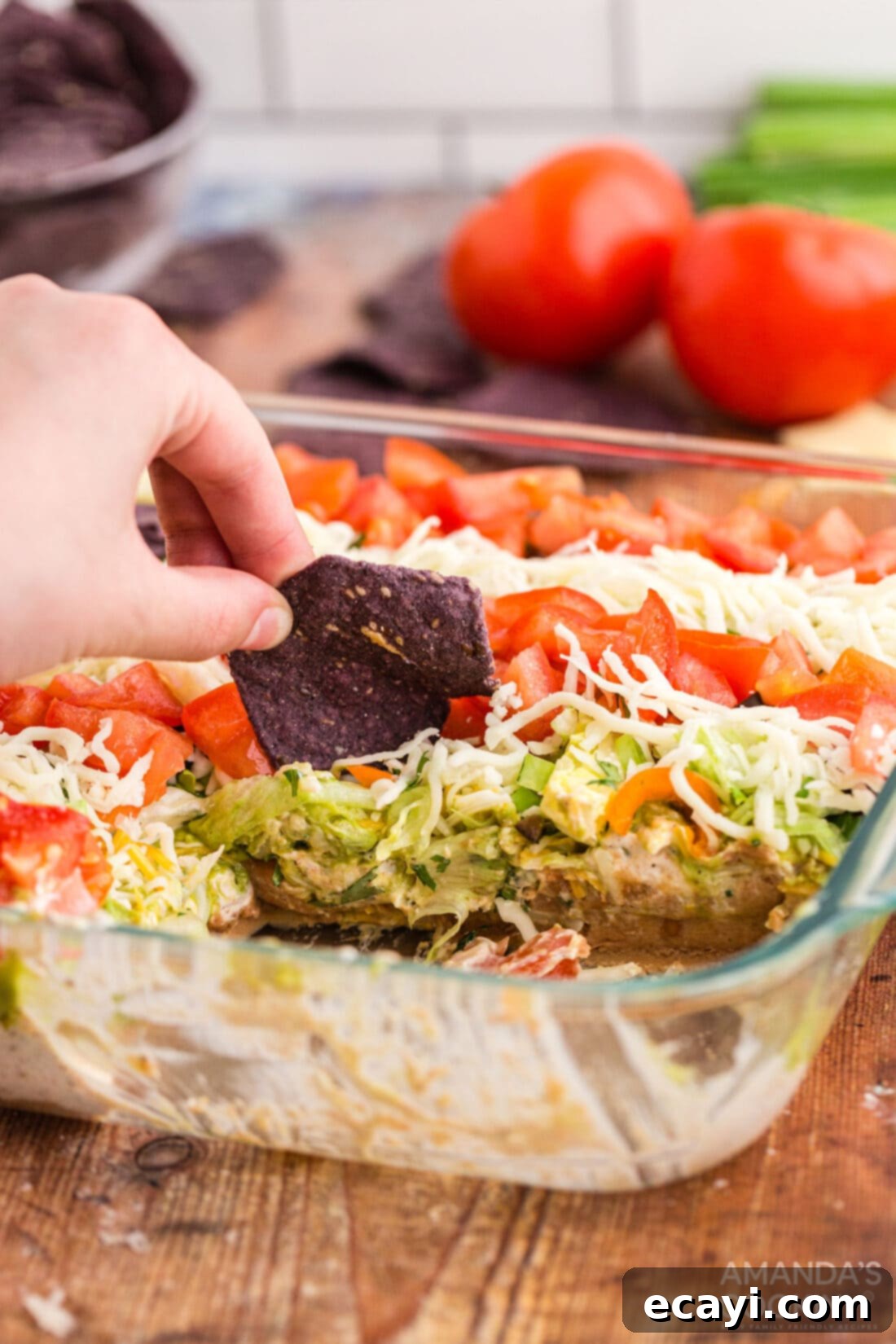 Stars and Stripes Salad 12 using chip to scoop taco salad