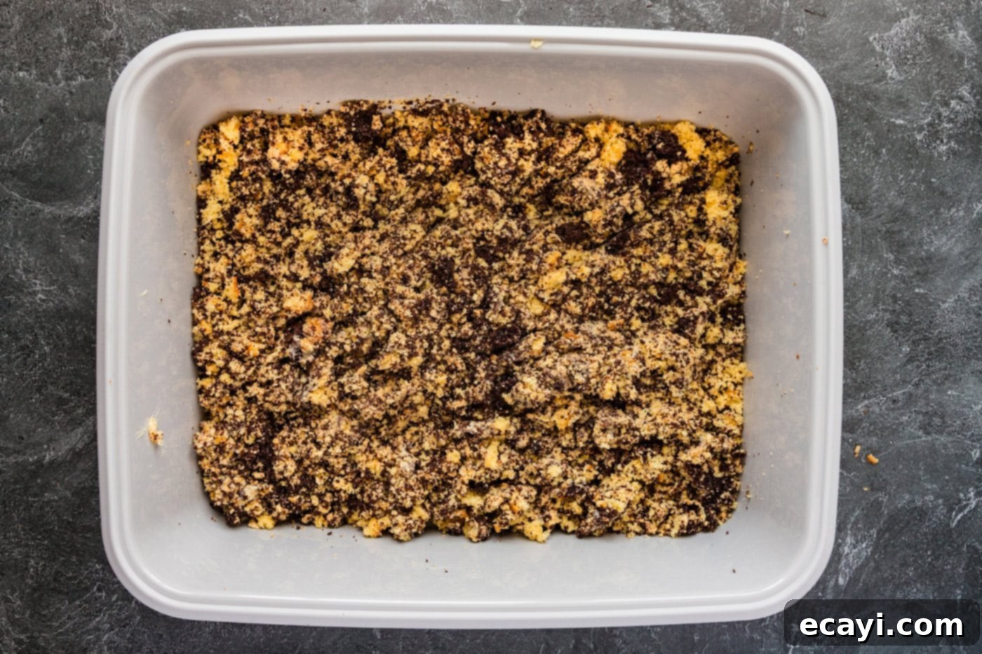Litterally Delicious 10 cake, crushed cookies, and pudding mixed together in a cat litter pan