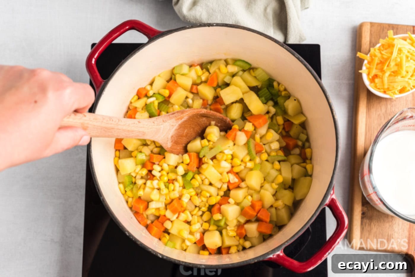 Creamy Corn Chowder 7 corn chowder soup in a saucepan