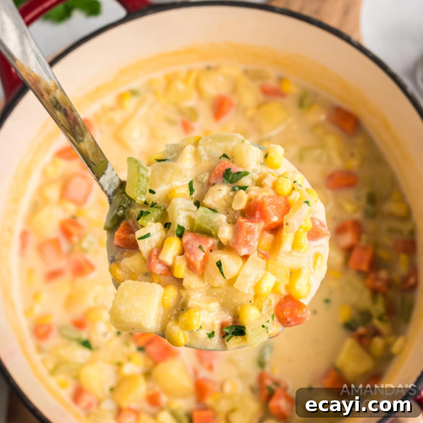 Creamy Corn Chowder 9 ladle full of Corn Chowder