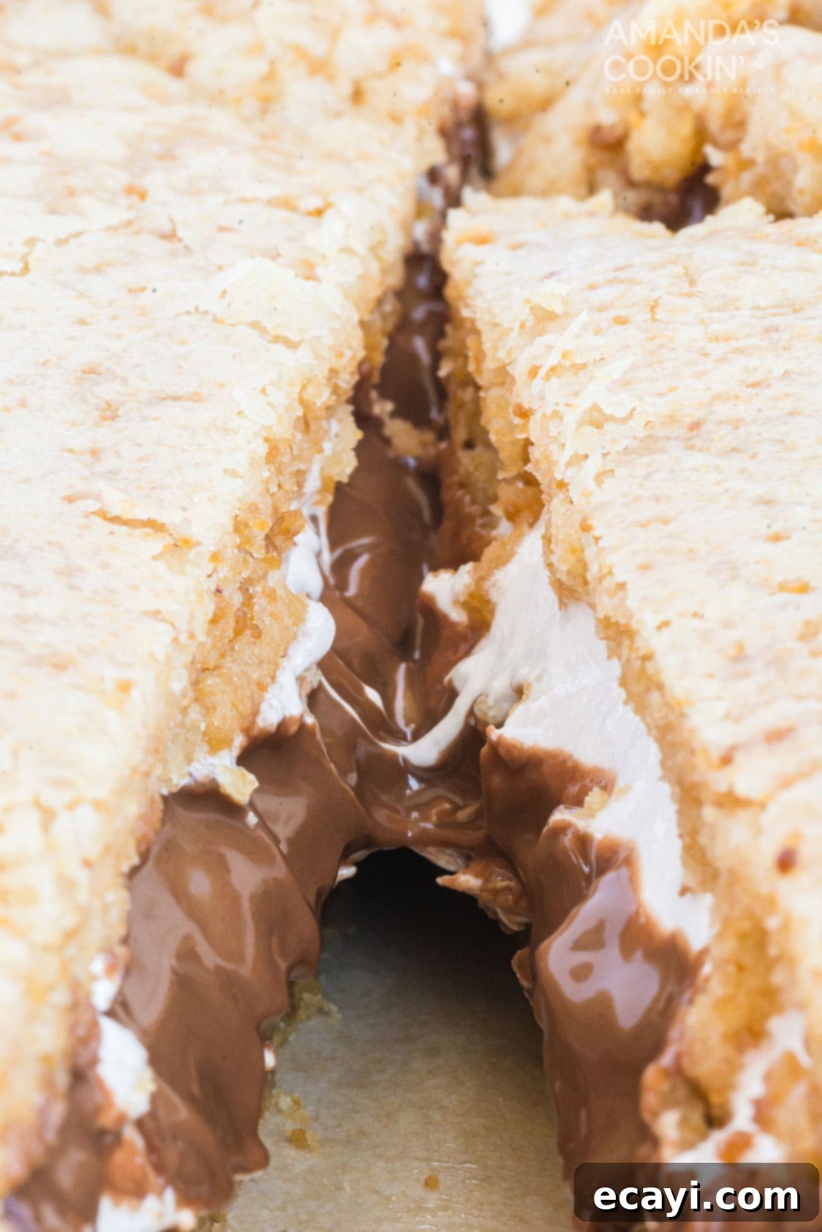 Ultimate Smores Bars 3 close up of melting marshmallow and chocolate