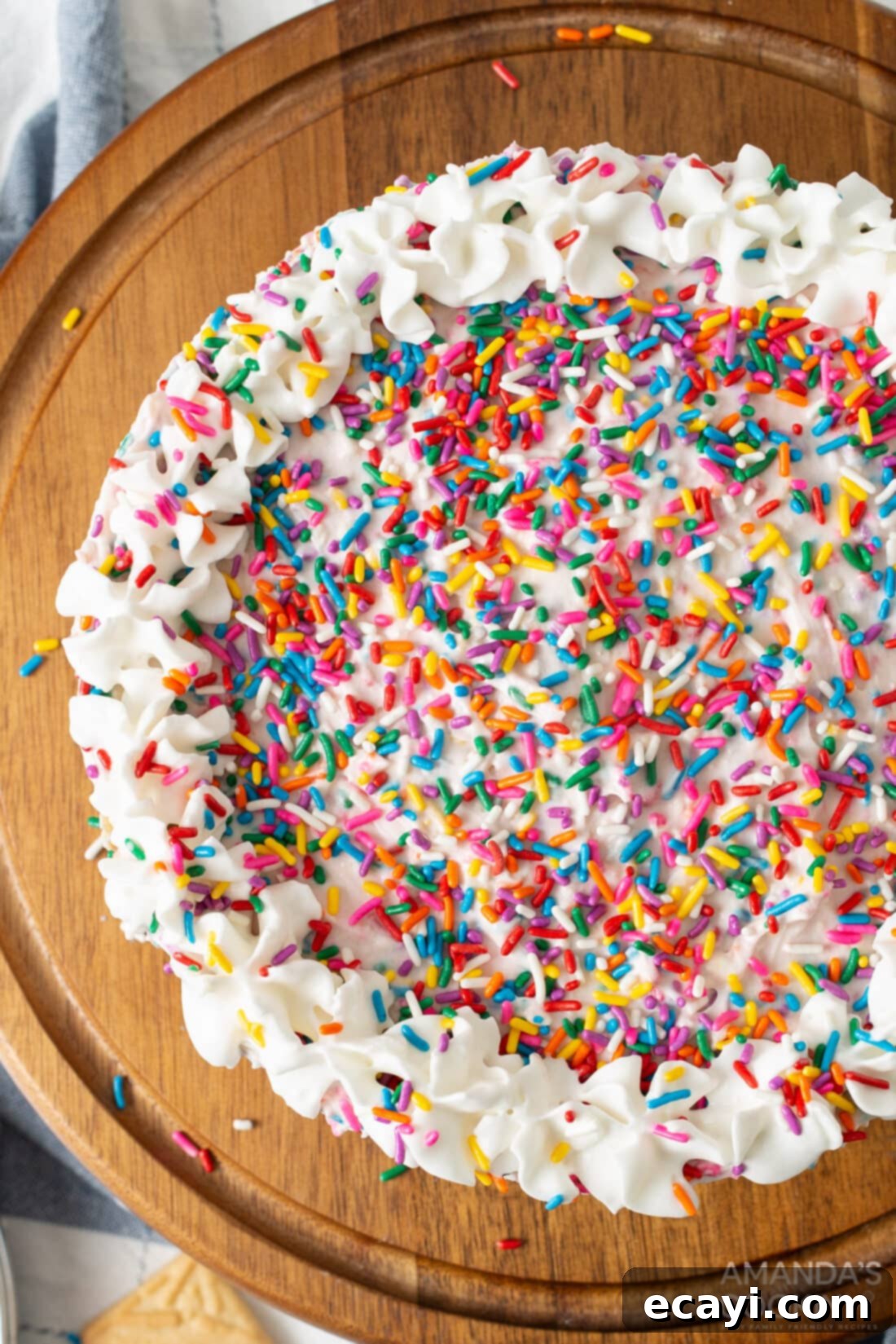 Celebration Confetti Chiller 3 overhead shot of Funfetti Icebox Cake