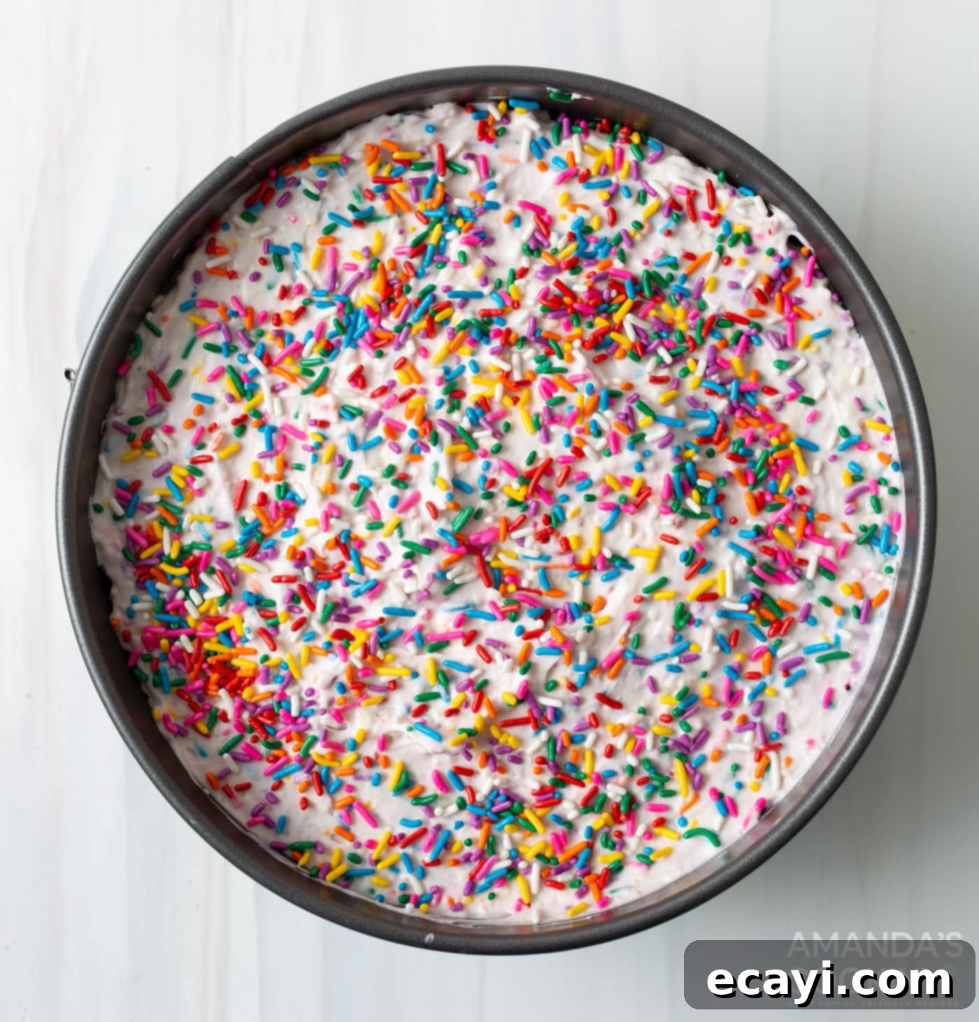 Celebration Confetti Chiller 8 funfetti icebox cake in a pan