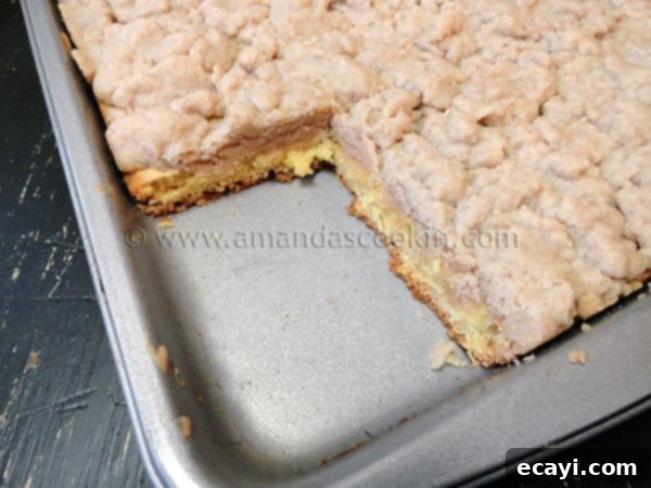Crumb Cake for Breakfast Homemade Crumb Cake slices arranged with coffee cups, suggesting a perfect breakfast or brunch spread.