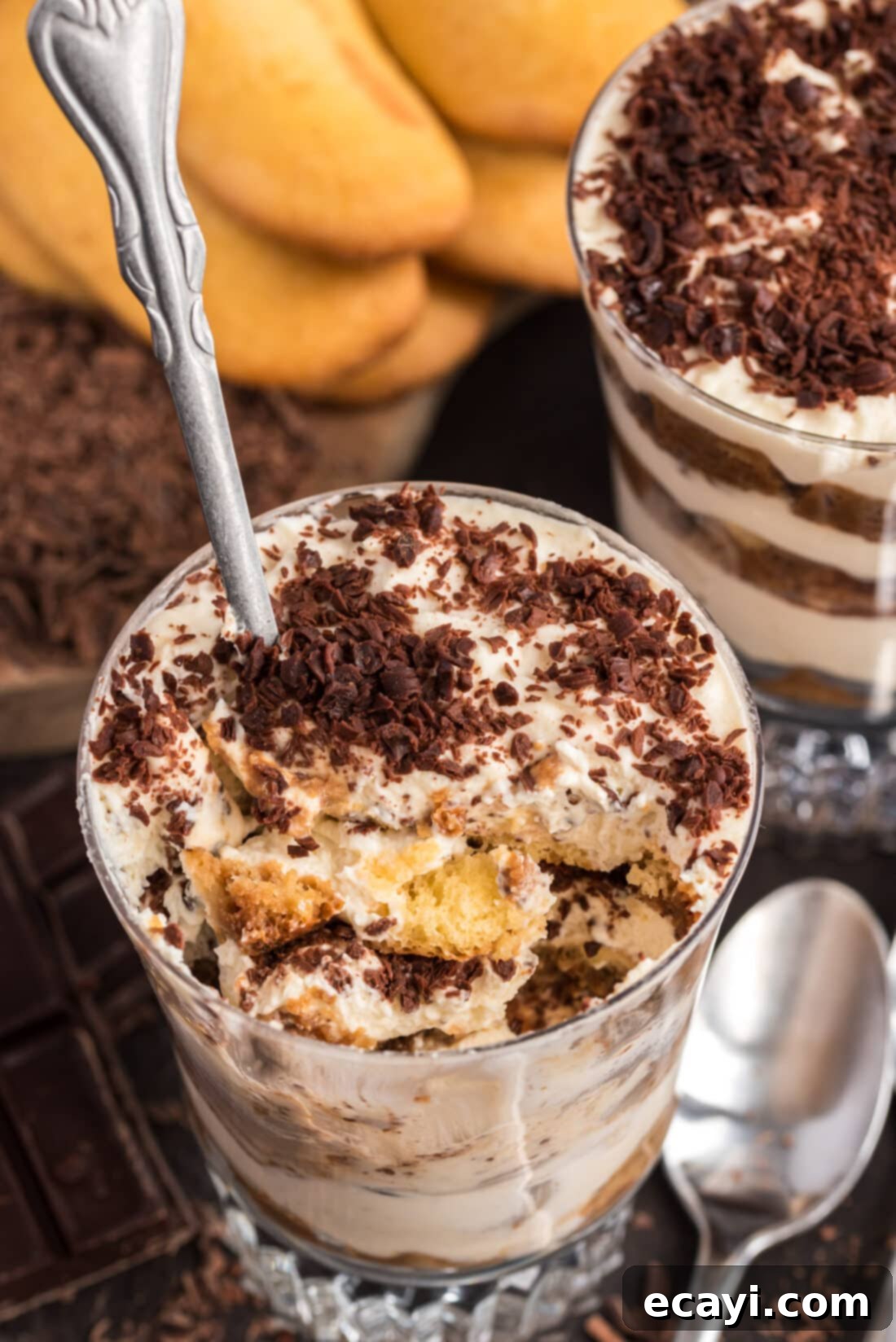 Bailey's Irish Dream Parfaits 15 Spoon in a Bailey's Tiramisu Parfait with a bite removed