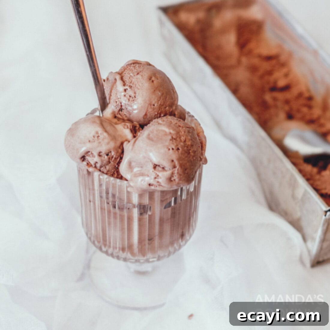 Decadent No-Churn Chocolate Ice Cream 3 dish of chocolate ice cream