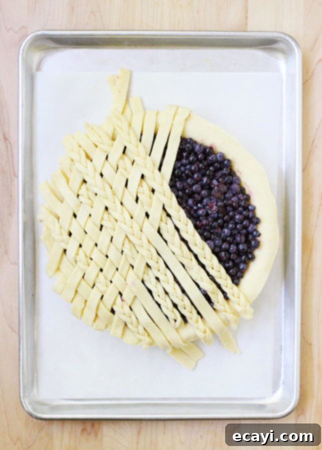 Wild Blueberry Weave Pie 3 Lattice-Top Wild Blueberry Pie interior - showing juicy, perfectly set wild blueberry filling
