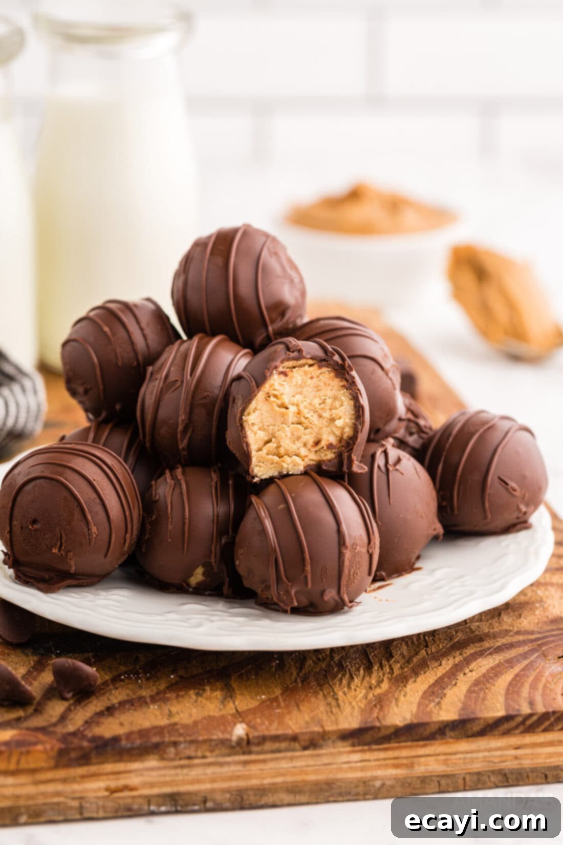 Peanut Butter Chocolate Delights 2 plate full of Chocolate Peanut Butter Balls