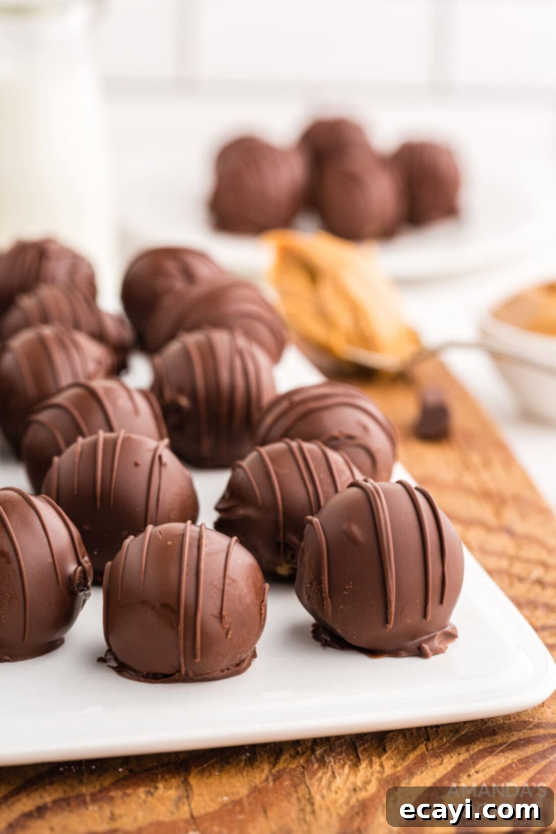 Peanut Butter Chocolate Delights 13 white cutting board with Chocolate Peanut Butter Balls