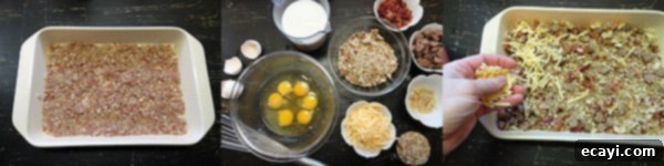 Herbed Breakfast Stuffing Casserole An overhead photo of ingredients to make herbed breakfast stuffing casserole separated in bowls.