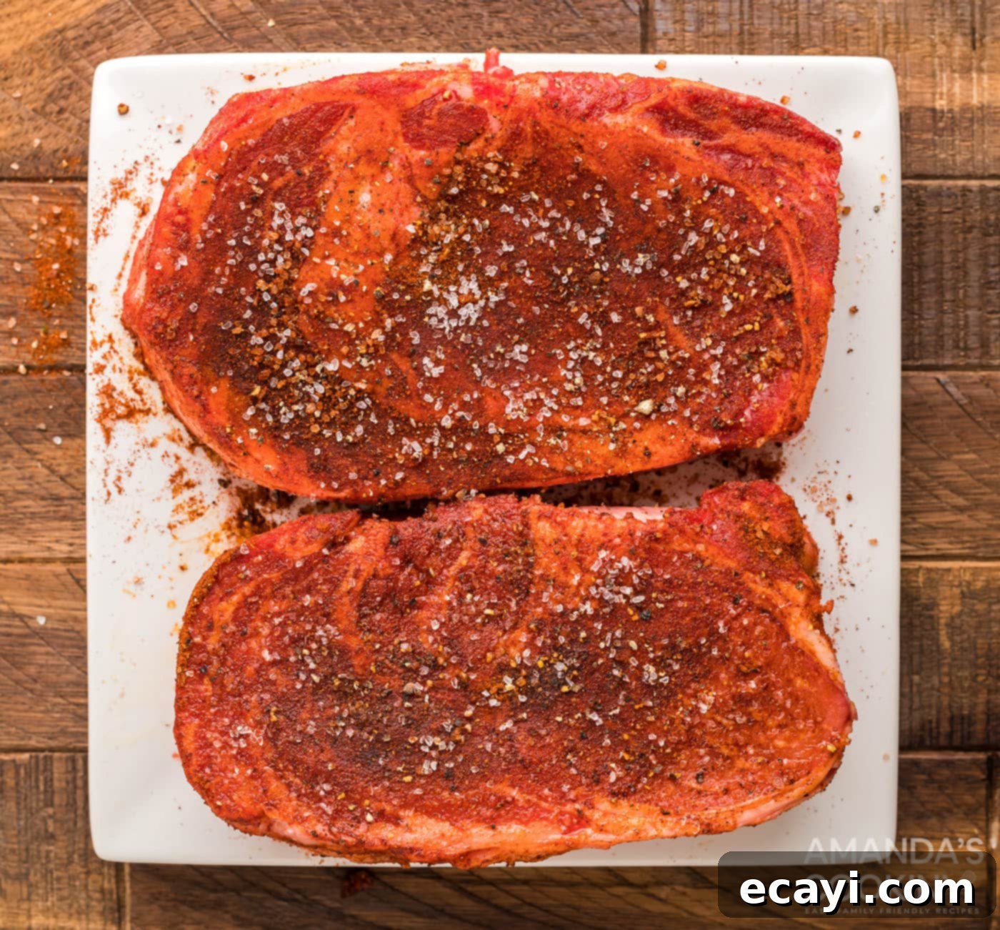 Slow-Smoked Ribeye 6 Generously seasoned ribeye steak resting on a cutting board, ready for the smoker.