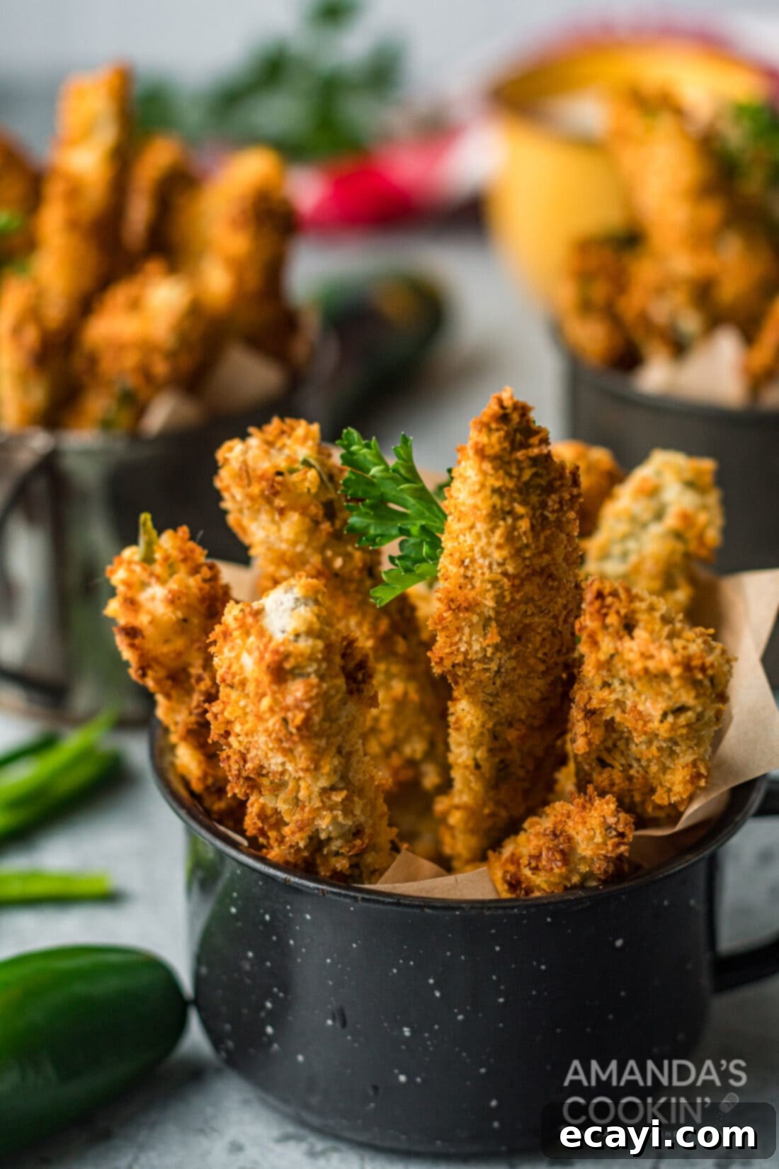 Crispy Air Fryer Jalapeño Fries 2 Air Fryer Jalapeno Fries served in a rustic dish, showcasing their golden crispiness