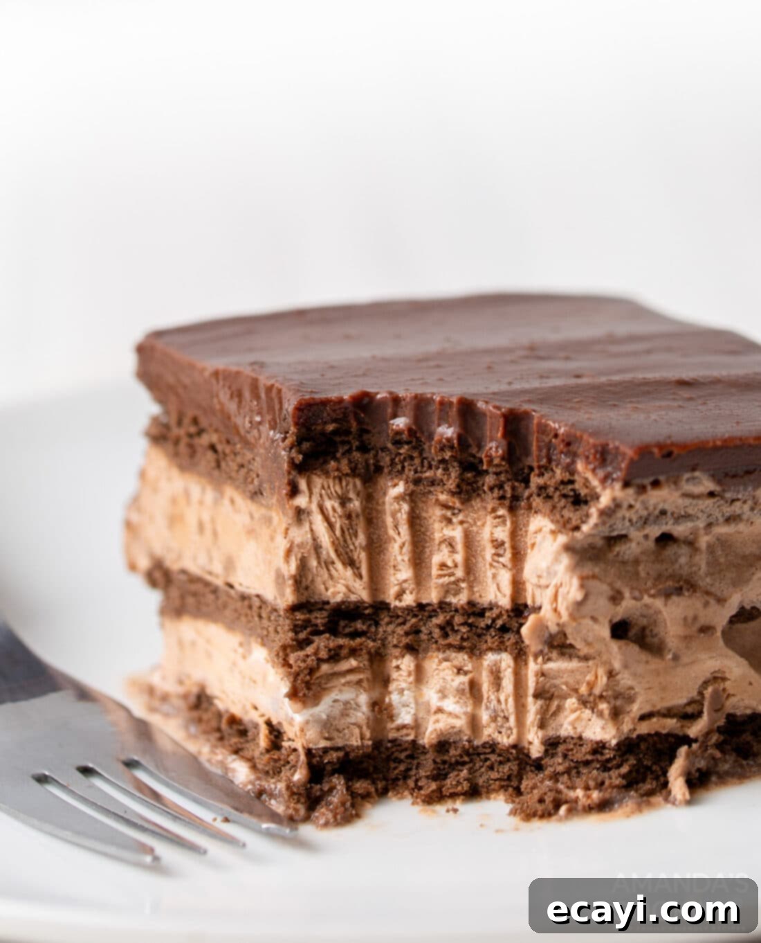 Chilled Chocolate Dream 2 Chocolate Icebox Cake with a fork full removed