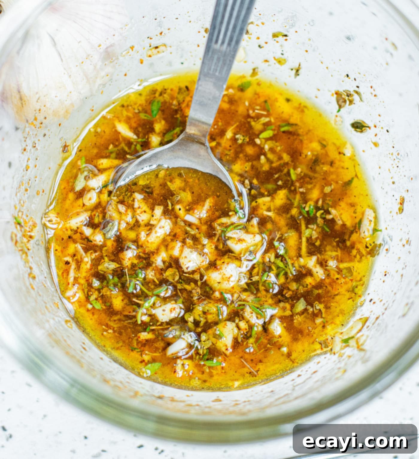 Lemon-Herb Mediterranean Chicken Skewers 5 All marinade ingredients blended together in a mixing bowl