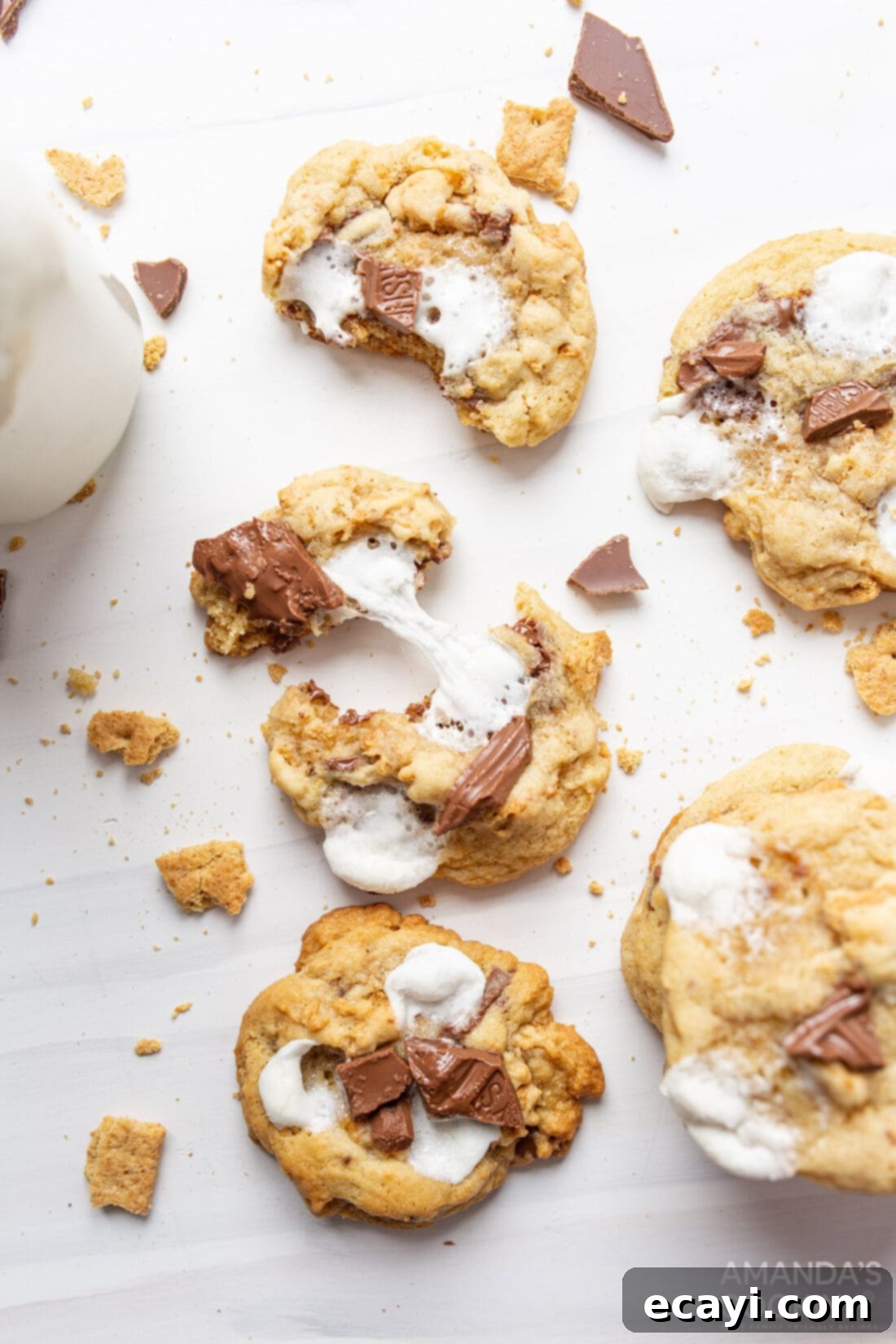 Ultimate Smores Cookies 2 a smores cookie pulled apart to show marshmallow