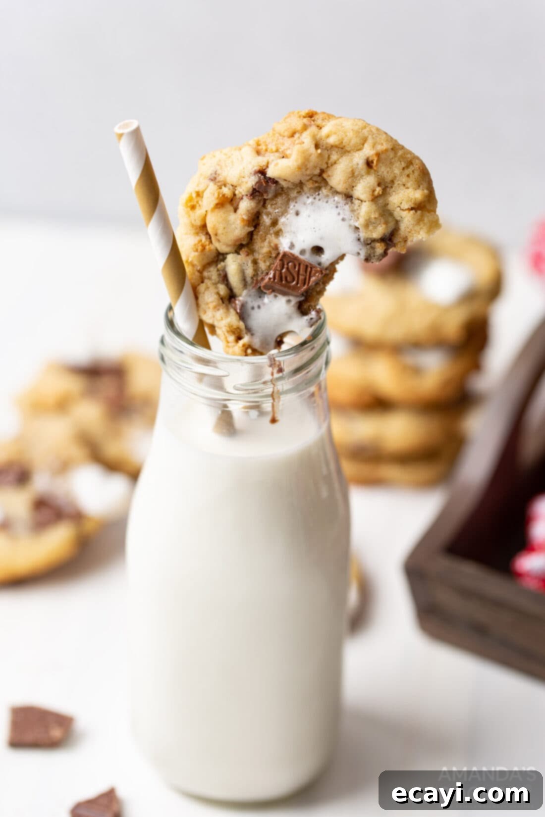 Ultimate Smores Cookies 5 bottle of milk with smores cookie on top