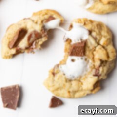 Ultimate Smores Cookies 6 s'mores cookies pulled apart