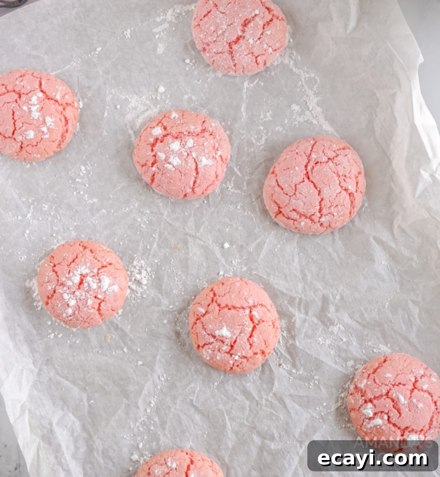 Easy Strawberry Cake Mix Cookies 12 powdered sugar on top of cookies