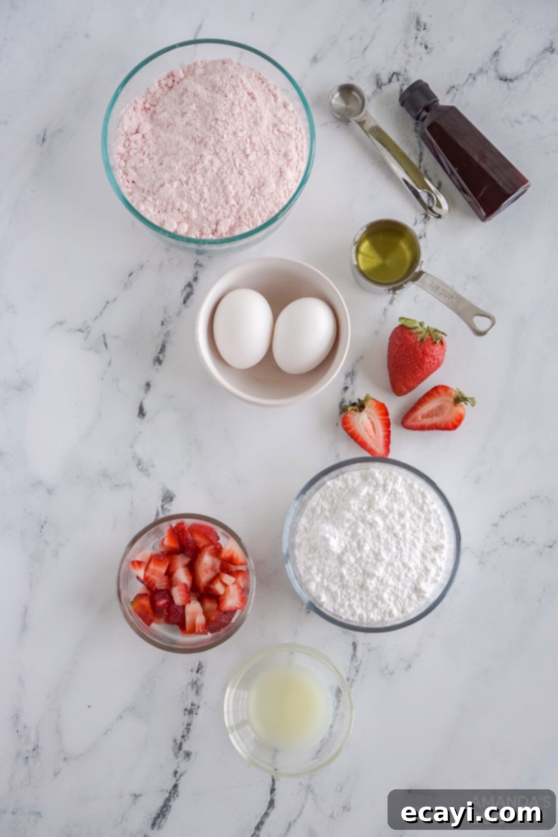 Easy Strawberry Cake Mix Cookies 4 ingredients for Strawberry Cake Mix Cookies laid out on a table