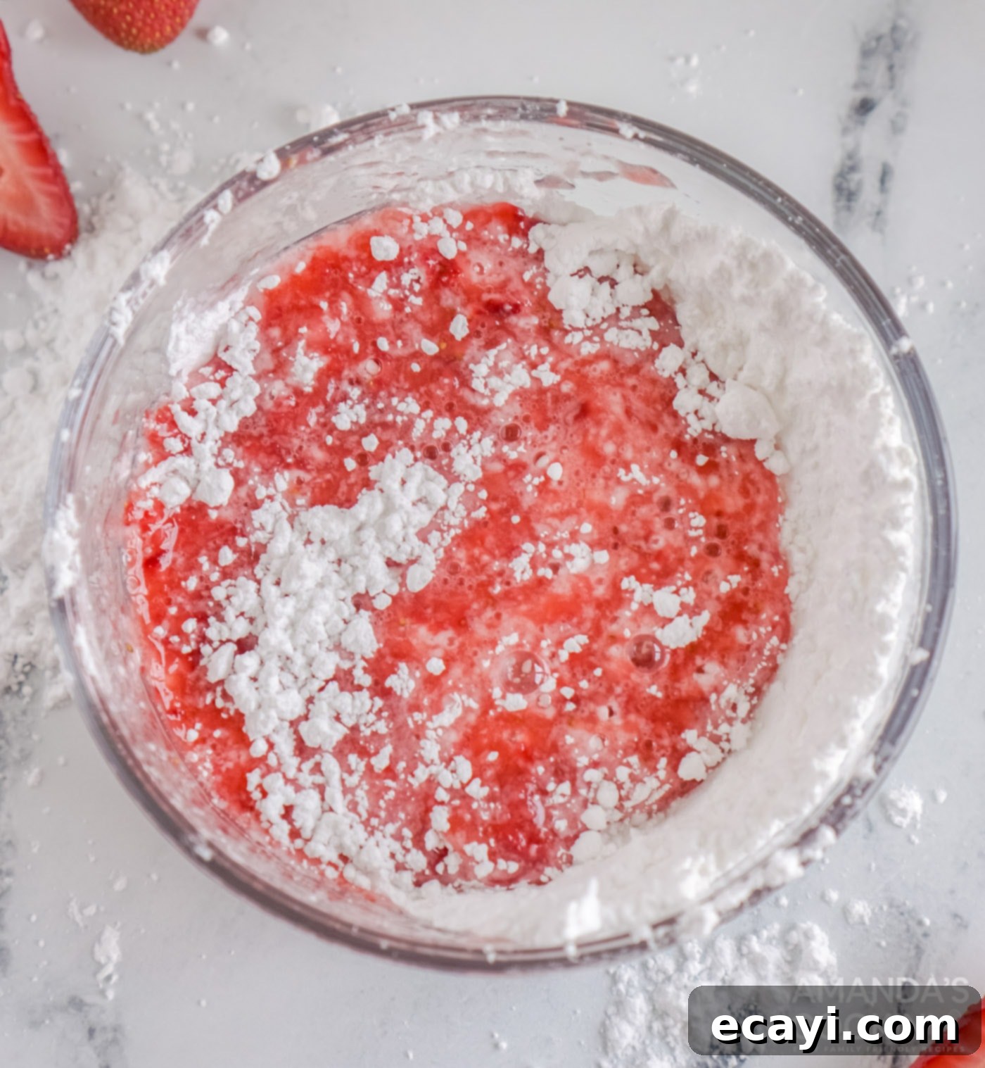 Easy Strawberry Cake Mix Cookies 9 strawberry lemon glaze ingredients in a bowl