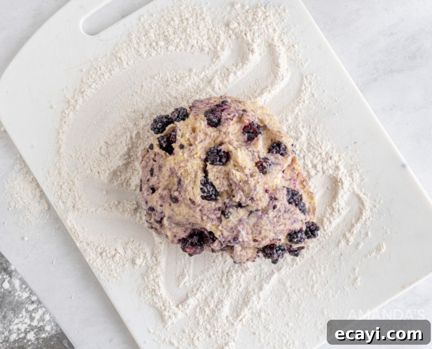 Fresh Blackberry Scones 9 blackberry scone dough on floured cutting board