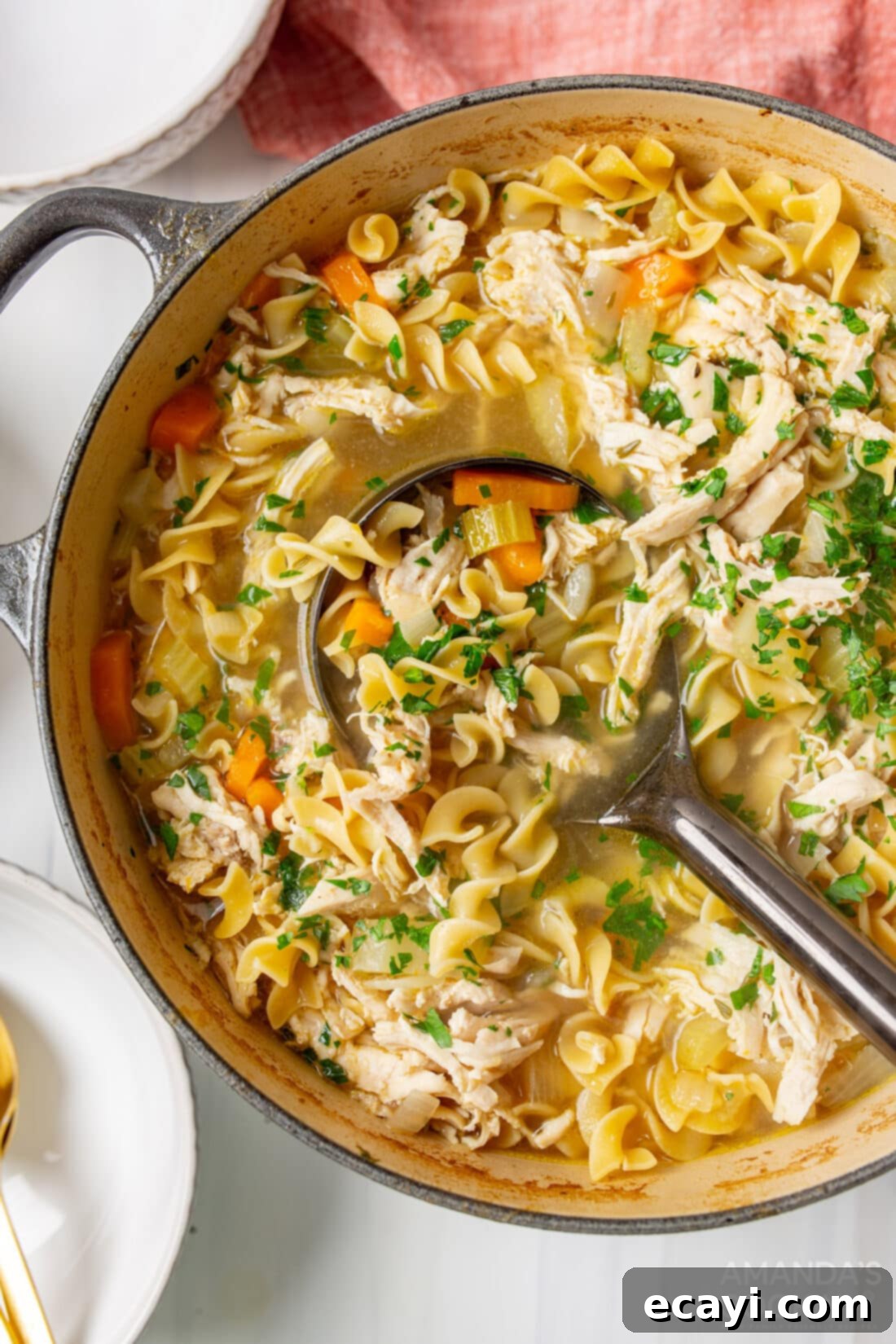 Golden Chicken Noodle Comfort 8 pot of traditional homemade Chicken Noodle Soup from scratch