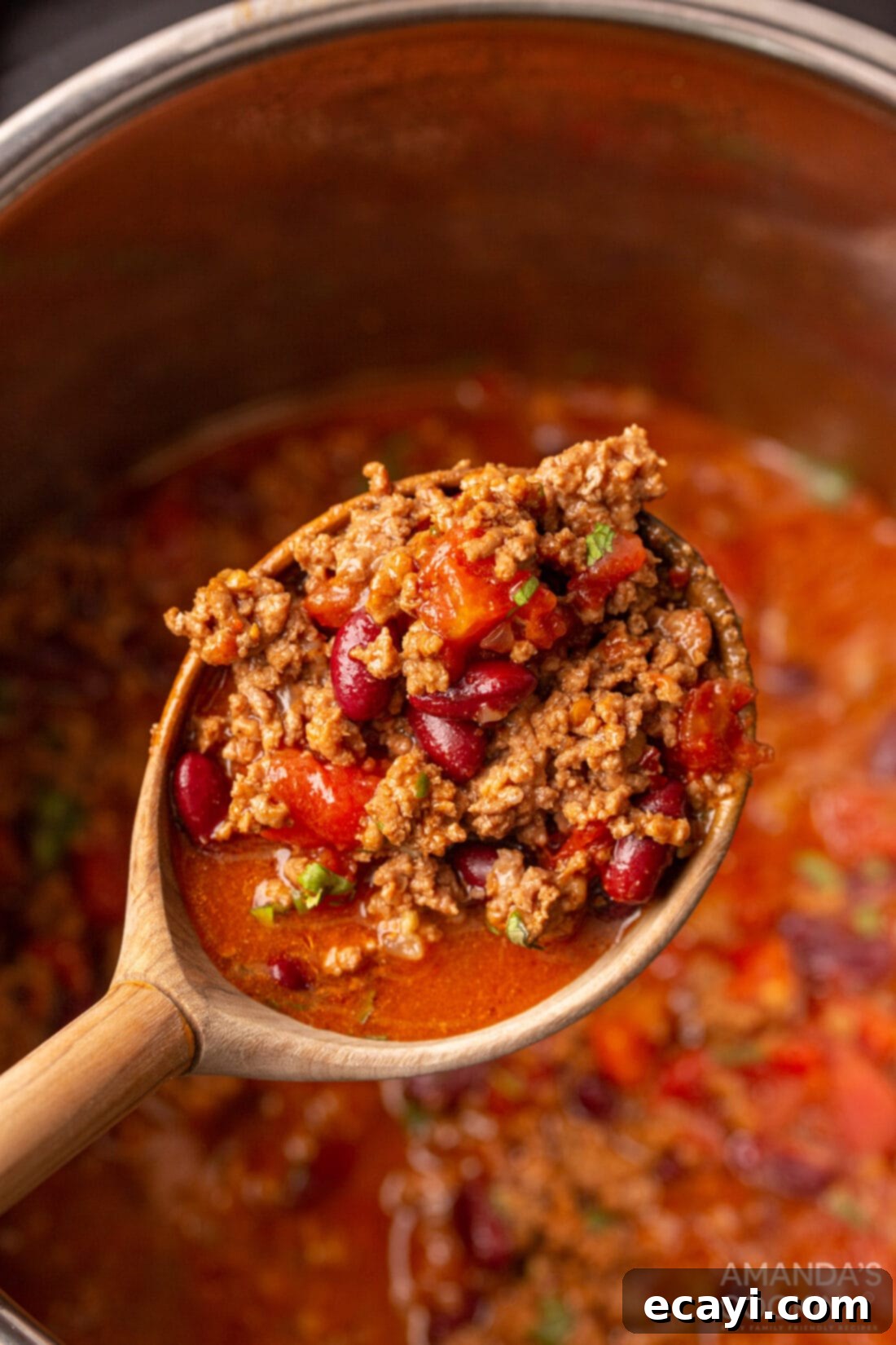 One-Pot Wonder Chili 2 wooden spoon of Instant Pot Chili