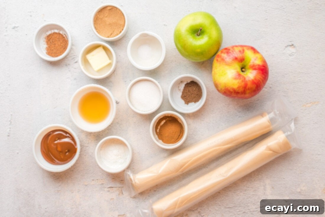 Golden Apple Pockets 4 Ingredients for Apple Hand Pies laid out on a table