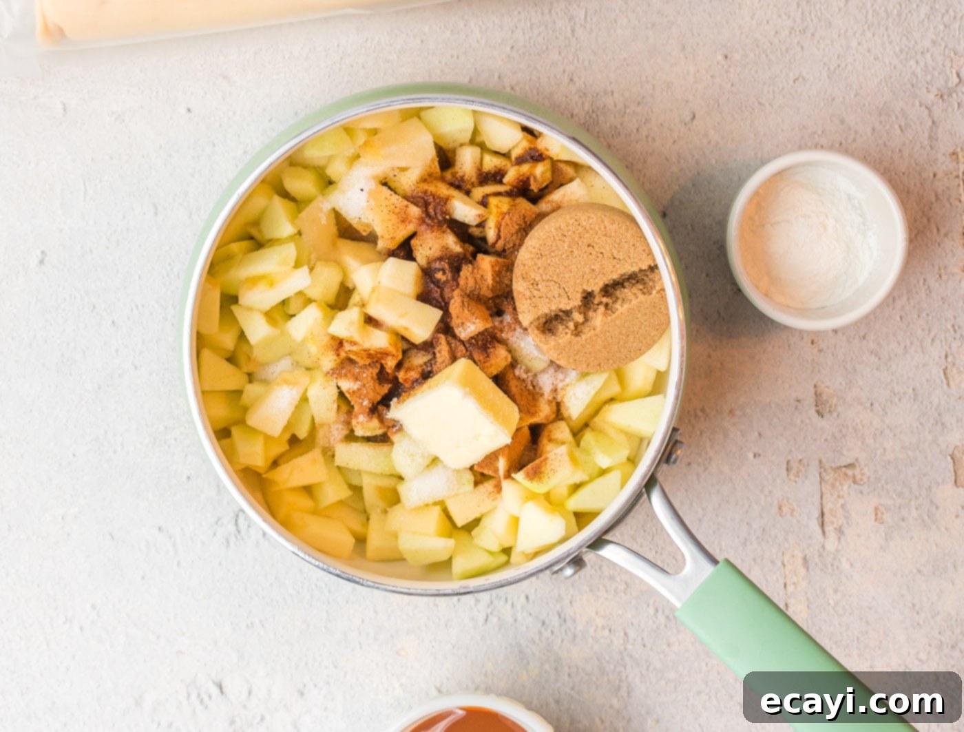 Golden Apple Pockets 5 Diced apples and spices in a saucepan