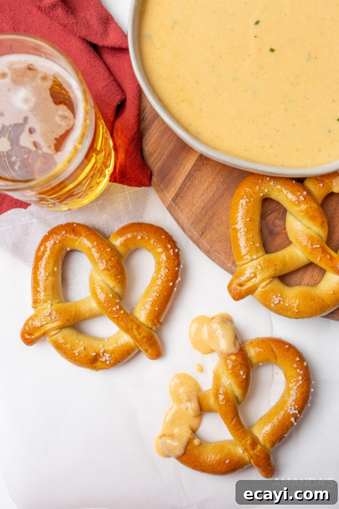 Hoppy Cheese Indulgence 10 pretzel dipped in Beer Cheese Dip