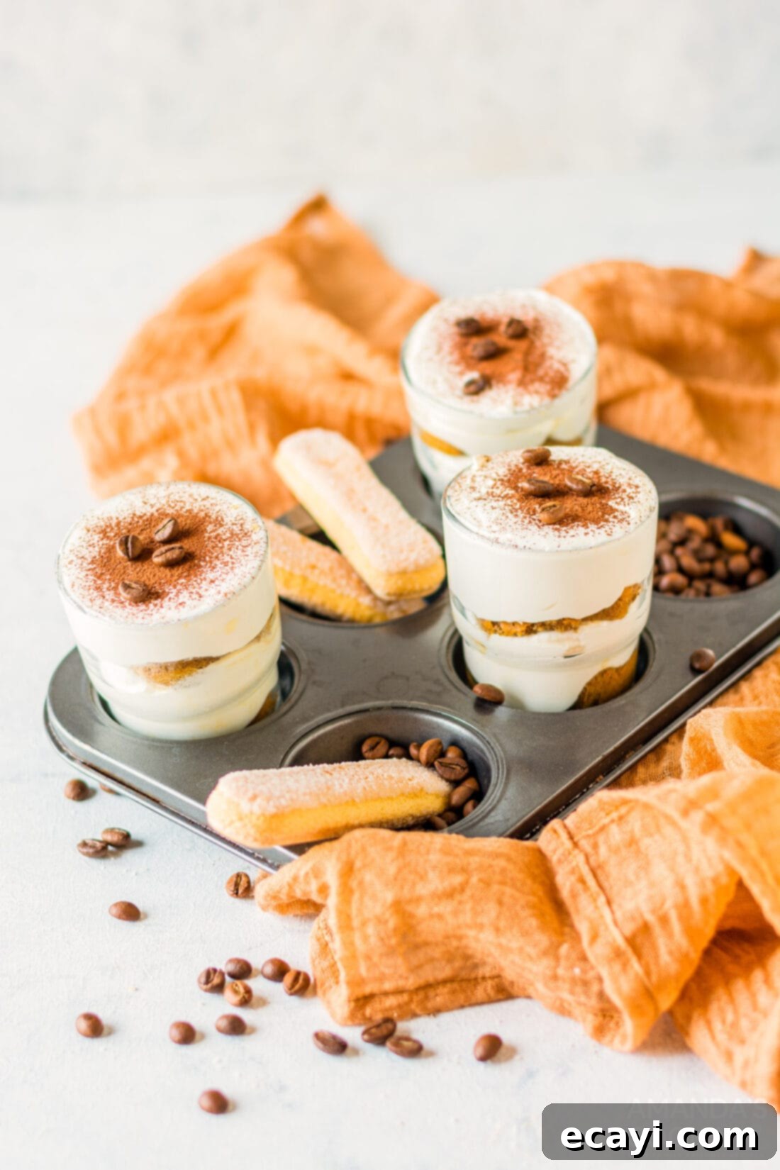 Tiramisu for One 3 Individual Tiramisu sitting in a muffin tin