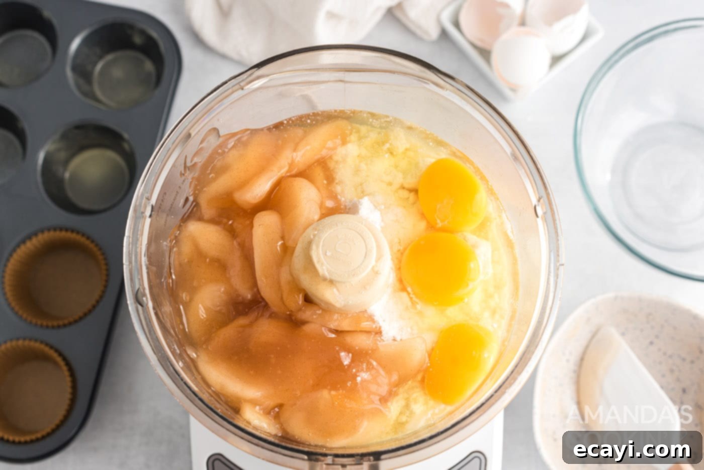 Genius 3-Ingredient Apple Pie Cupcakes 5 eggs, cake mix, and apple pie filling in a food processor