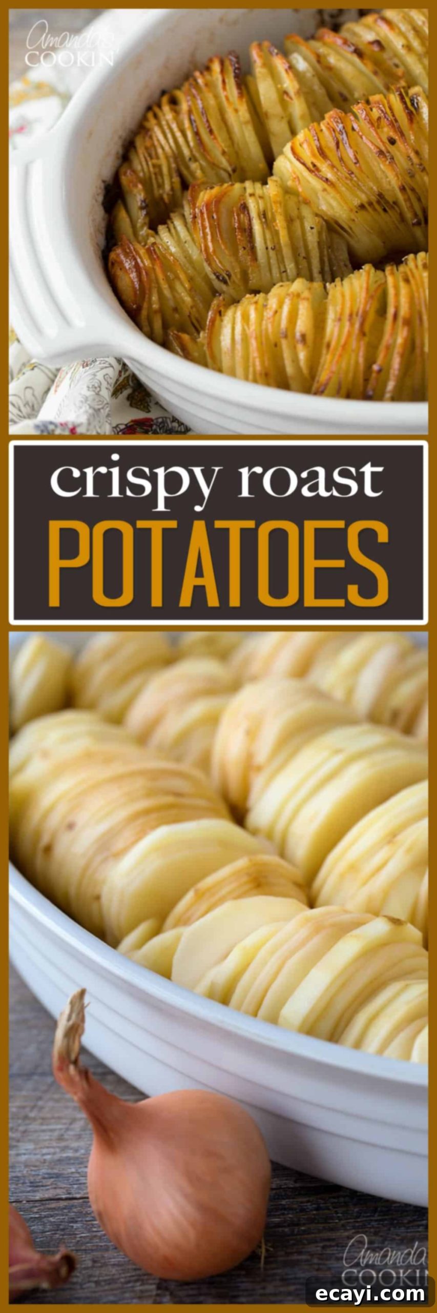 Golden Crispy Roast Potatoes 8 pinterest image with text