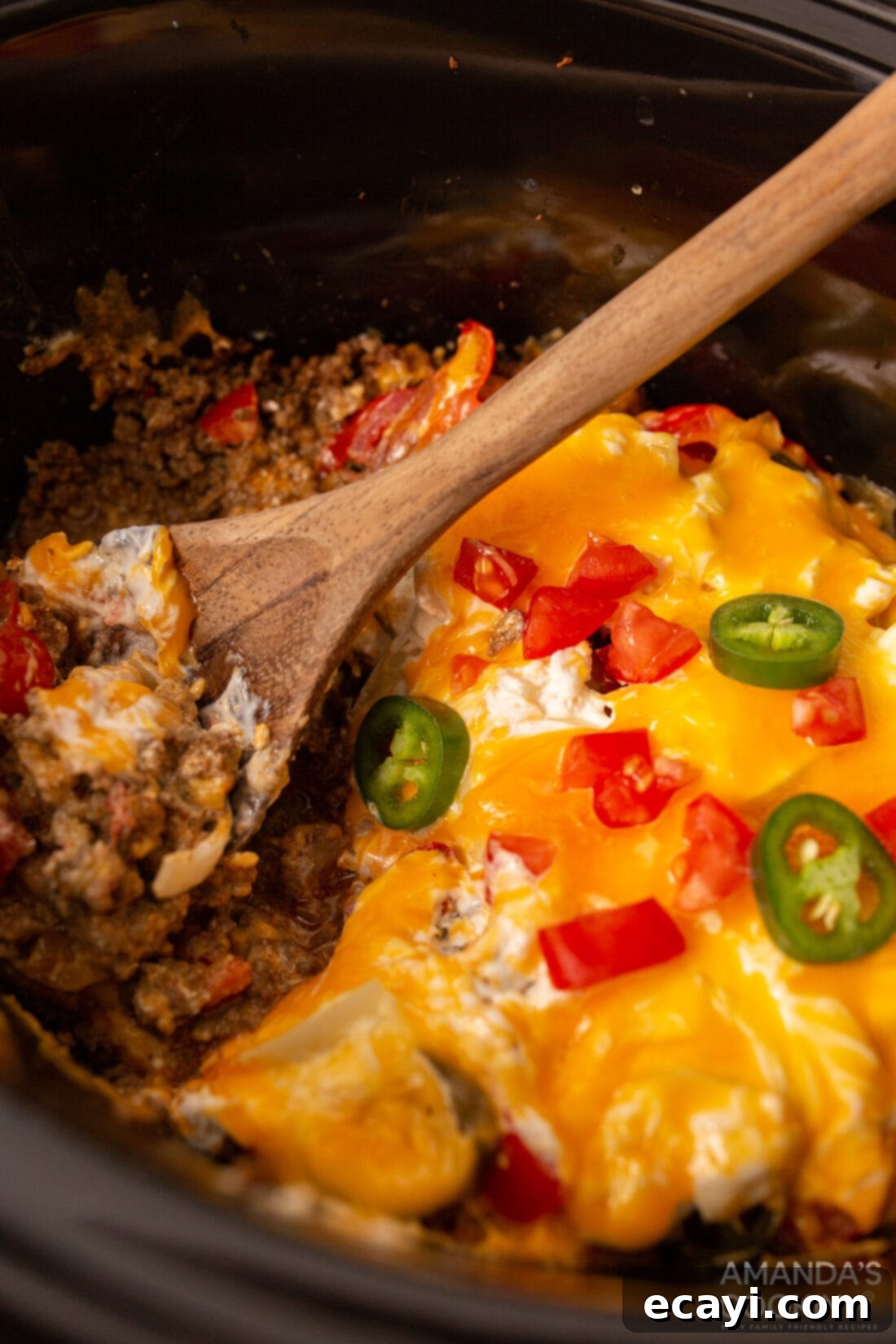 Hearty Slow Cooker John Wayne Casserole 2 john wayne casserole in a black crockpot