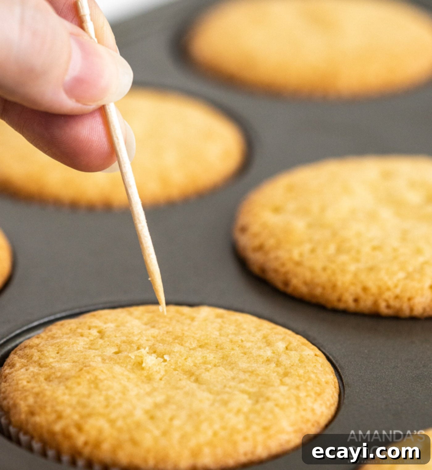 Golden Pound Cupcakes 9 toothpick over pound cake cupcake