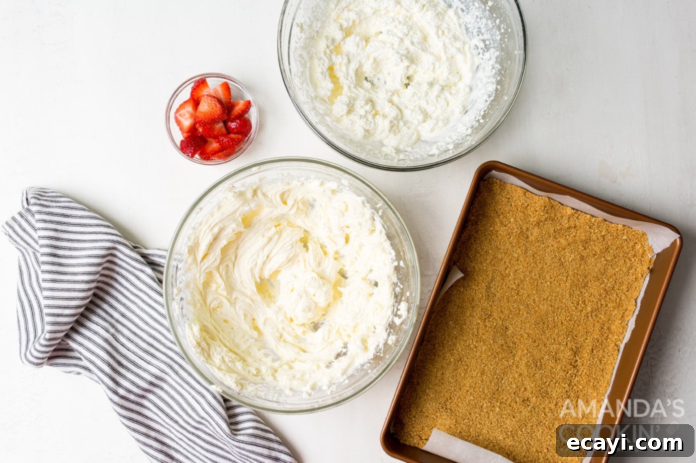 Chilled Cheesecake Squares 7 whipped cream and cheesecake mixture in bowls