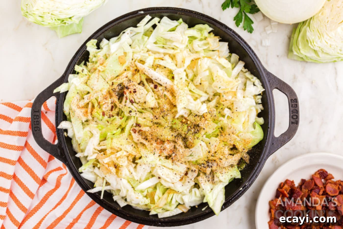 Golden Fried Cabbage 7 cabbage, creole seasoning, pepper, garlic salt, and a pinch of red pepper flakes