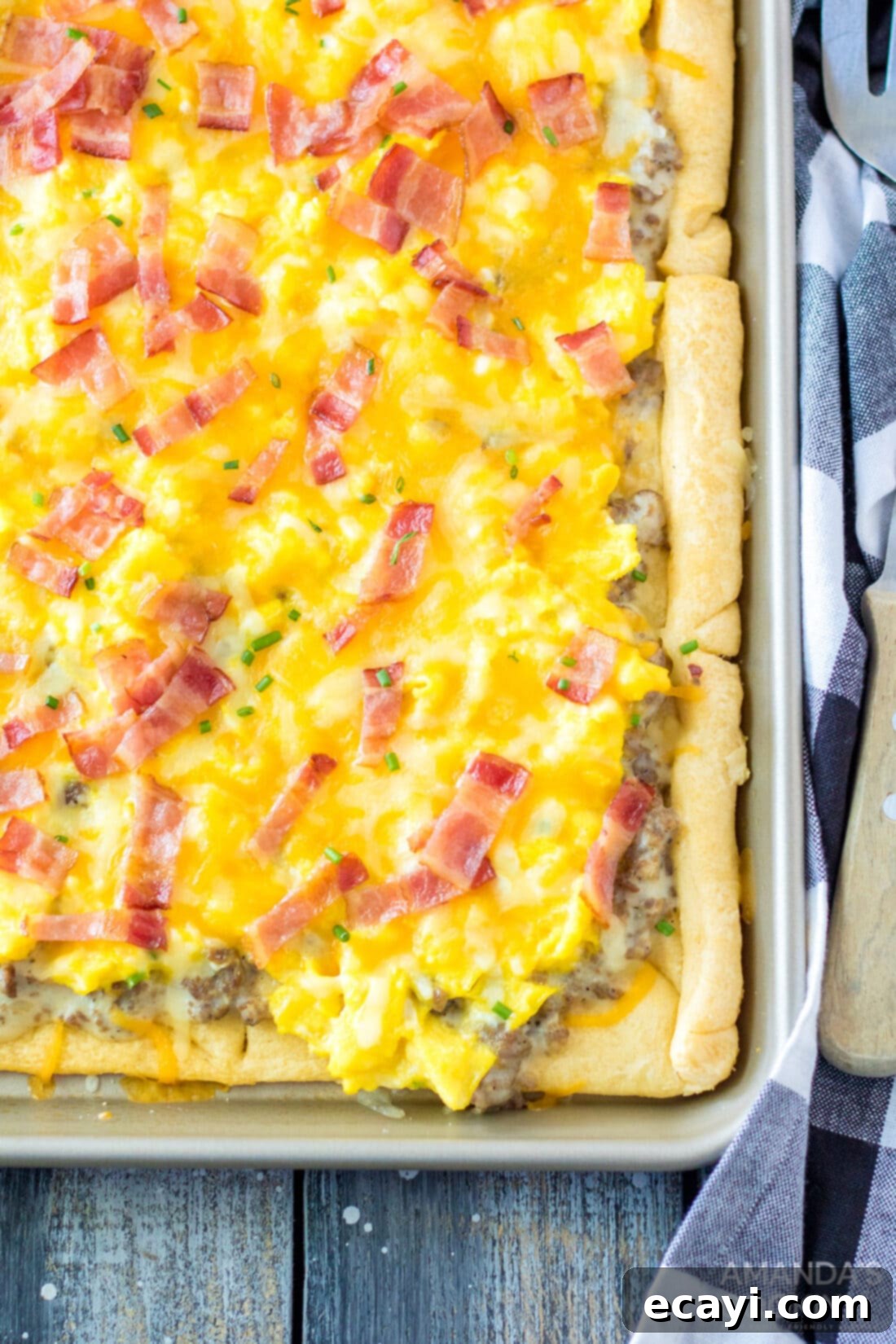 One-Pan Breakfast Pizza 2 overhead view of Sheet Pan Breakfast Pizza